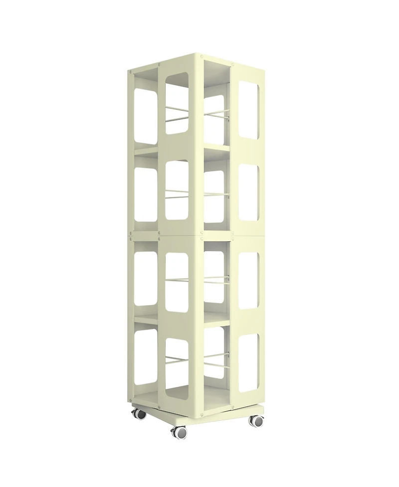 Flynama 4-Tier All-Steel 360 Degree Rotating Bookshelf with Universal Wheels Space-Saving Sturdy Household Book Display Rack