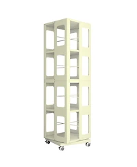 Flynama 4-Tier All-Steel 360 Degree Rotating Bookshelf with Universal Wheels Space-Saving Sturdy Household Book Display Rack