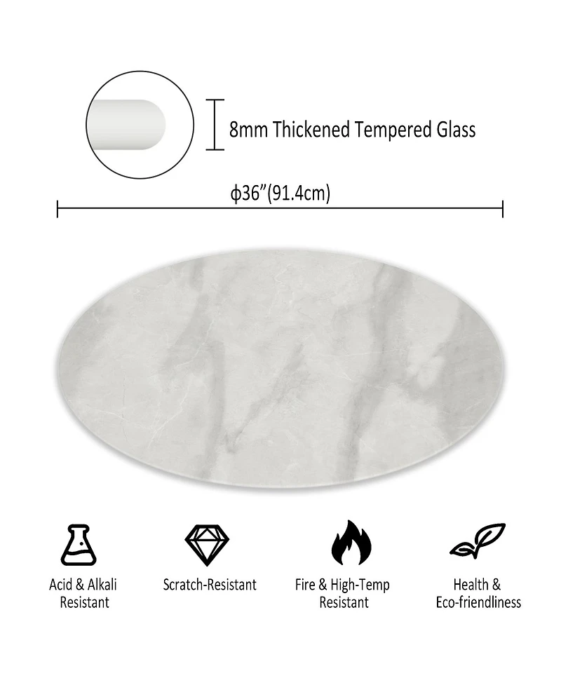 Streamdale Furniture 36'' Round Marble Design Tempered Glass Tabletop