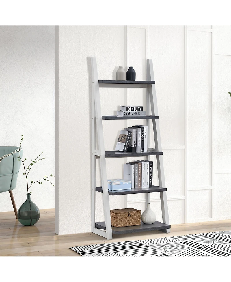 Flynama 5-Tier Rubber Wood Frame Ladder Bookshelf Multi-Layer Home Living Room Kitchen Storage Rack