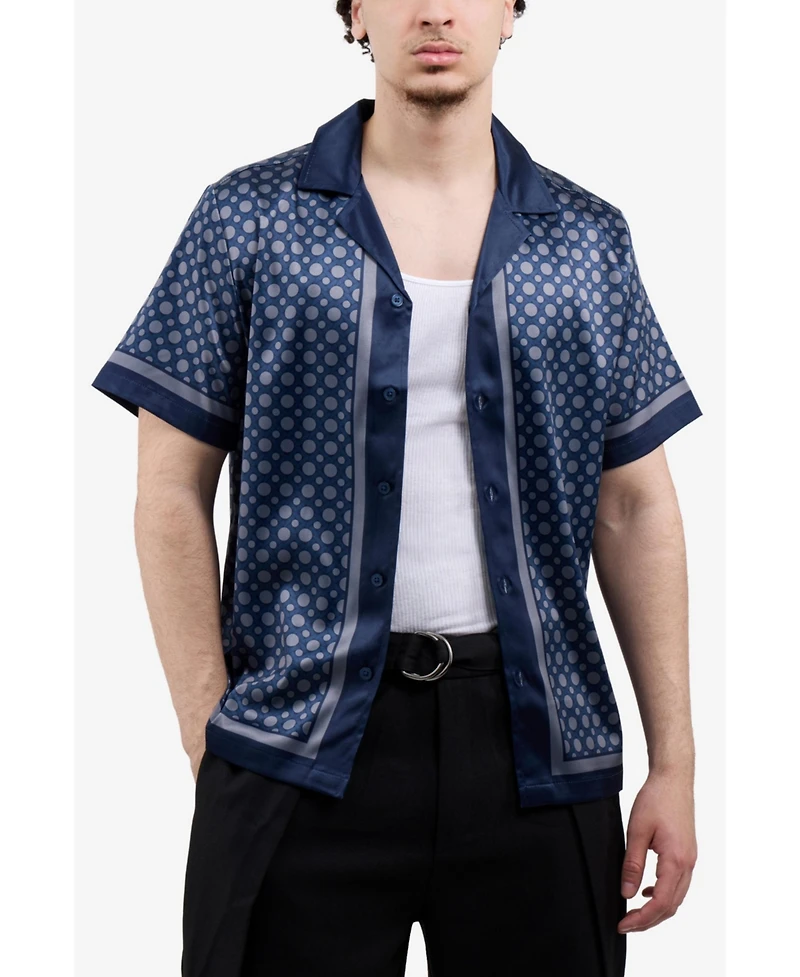 Xray Men's Regular Fit Camp Collar Short Sleeve Printed Woven Satin Shirt