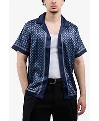 Xray Men's Regular Fit Camp Collar Short Sleeve Printed Woven Satin Shirt