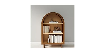 Flynama Arched Top 3-Tier Open Bookshelf Glaze Finish Storage Cabinet for Living Room Entryway Bedroom