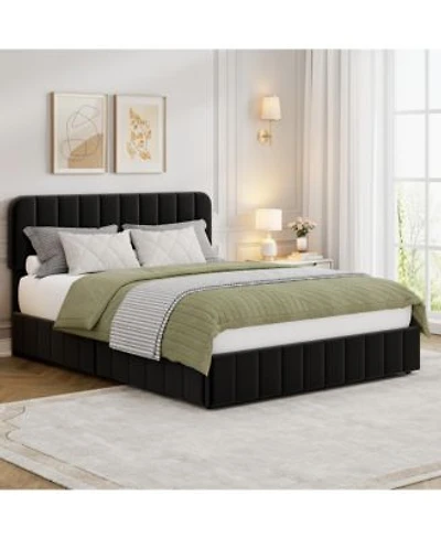 Homfan Velvet Bed Frame With Adjustable Headboard Upholstered Platform Bed With Vertical Channel Tufted Design No Box Spring Needed Easy Assembly