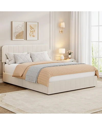 homfan Velvet Platform Bed Frame Channel Tufted Wingback Headboard Upholstered Wood Slats No Box Spring