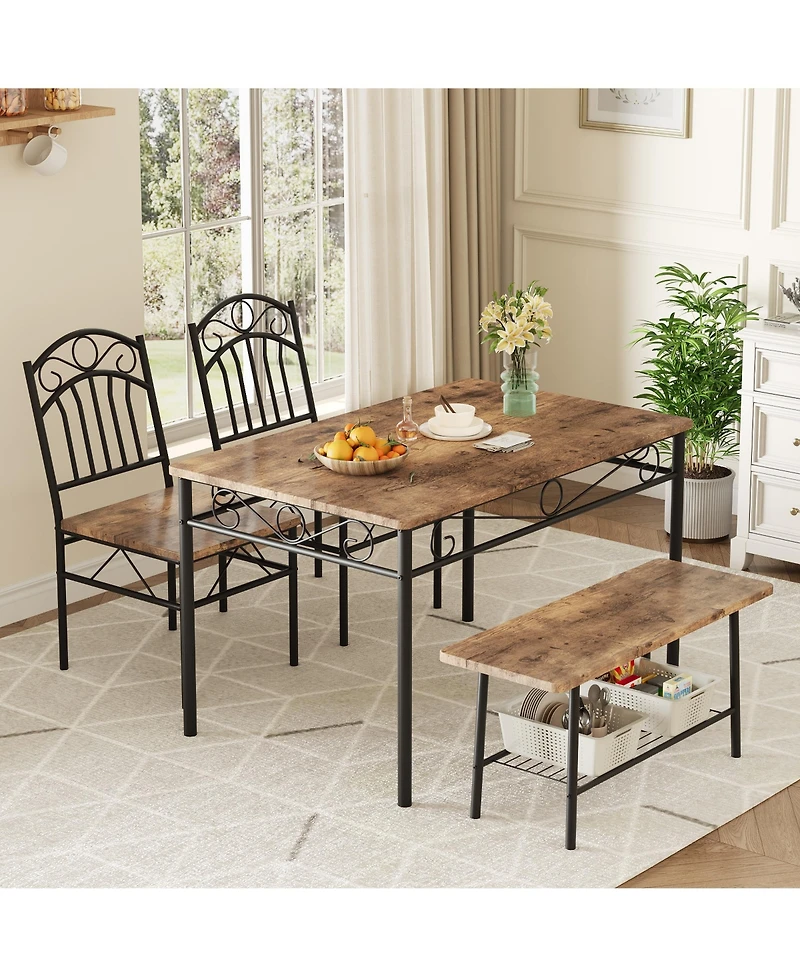 homfan 4 Piece Modern Compact Dining Set, Metal Frame Space Saving Dinette Furniture for Small Kitchen and Apartment