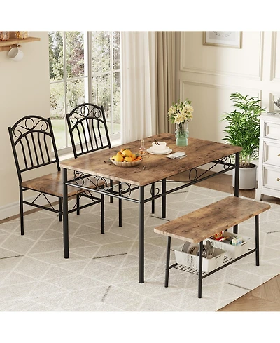 homfan 4 Piece Modern Compact Dining Set, Metal Frame Space Saving Dinette Furniture for Small Kitchen and Apartment