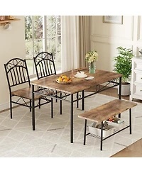 homfan 4 Piece Modern Compact Dining Set, Metal Frame Space Saving Dinette Furniture for Small Kitchen and Apartment