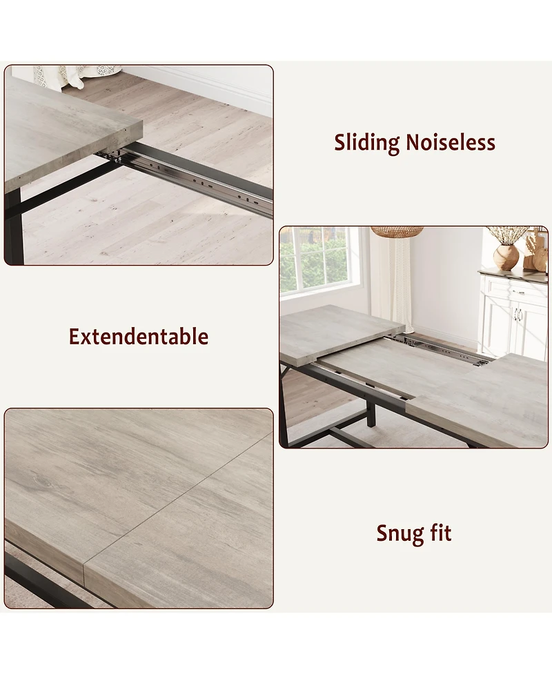 homfan 3 Piece Extendable Dining Set, Sturdy Engineered Wood Table with Padded Benches, Space Saving Multi scene Home Dining Furniture