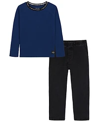 Calvin Klein Boys' 2T-7 Long-Sleeve T-Shirt and Pants, 2-Piece Set