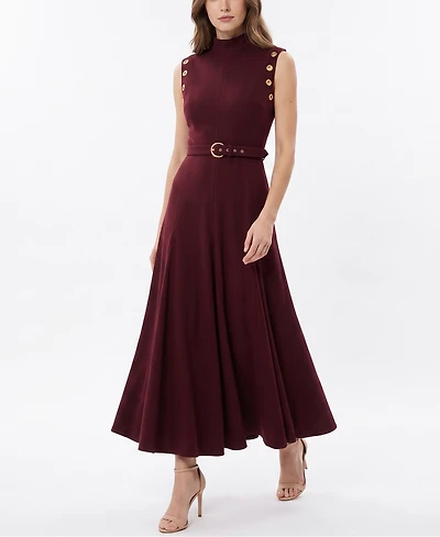 Taylor Women's Belted Mock Neck Grommet Dress