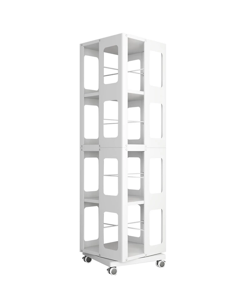 Flynama 4-Tier Steel Rotating Bookshelf with Wheels