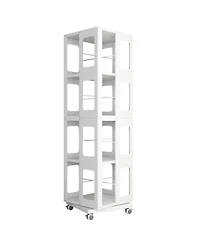 Flynama 4-Tier Steel Rotating Bookshelf with Wheels