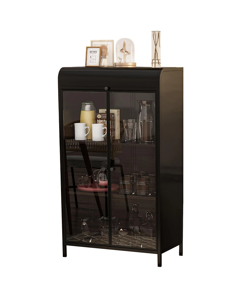 Flynama 47.6 Inch Tall Metal Storage Cabinet with Glass Doors Flip Top 4-Tier Freestanding Sideboard For Multi Room Use