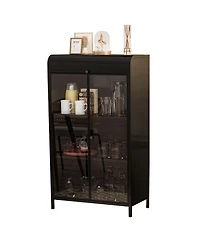 Flynama 47.6 Inch Tall Metal Storage Cabinet with Glass Doors Flip Top 4-Tier Freestanding Sideboard For Multi Room Use