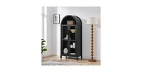 Flynama High Arched Led Light Storage Cabinet Mdf Poplar Wood Adjustable Glass Partition Multi-Functional Home Display Cabinet