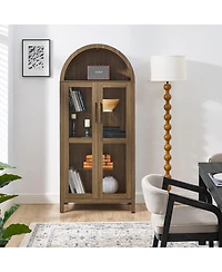 Flynama High Arched Led Light Wooden Storage Cabinet Adjustable Glass Partition Modern Retro Home Multi-Functional Display Cabinet