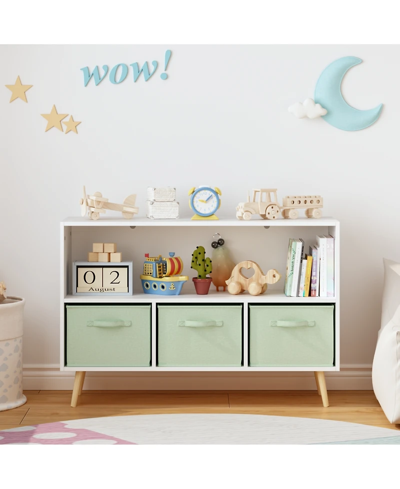 Flynama Kids Bookcase with Fabric Drawers and Toy Storage Organizer