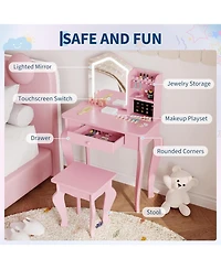 gaomon Toddler Lighted Vanity Set with Stool, 3-8 Years Girls Makeup Table and Pretend Play Set
