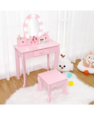 gaomon Toddler Lighted Vanity and Stool Set, Perfect Gift Girls Makeup Pretend Play Table