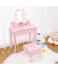 gaomon Toddler Lighted Vanity and Stool Set, Perfect Gift Girls Makeup Pretend Play Table