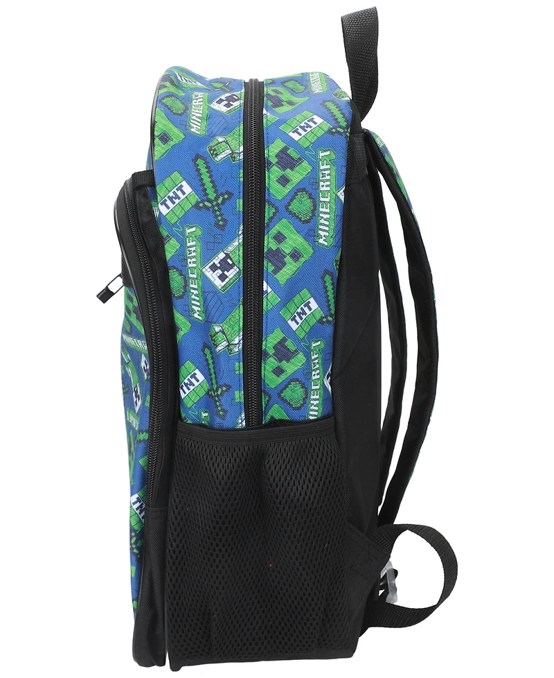 Minecraft Boys' and Girls' All Over Print Backpack, Lunch Kit, Keychain and Pencil Case, 4-Piece Set