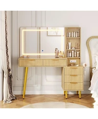 gaomon Almond 5-Drawer Vanity Desk, Makeup Dressing Table with Built-in Usb Charging Station
