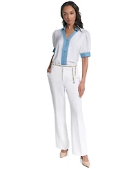 Karl Lagerfeld Paris Petite Collared Button-Front Blouse