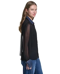 Karl Lagerfeld Paris Petite Collared Button-Front Blouse