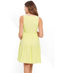 Hello Miz Women's Maternity Swiss Dot Sleeveless Tiered Dress with Pockets