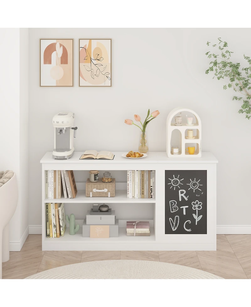 Flynama 3-in-1 Kids Bookshelf and Toy Storage Cabinet with Chalkboard