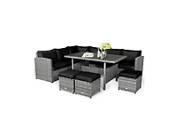 Mondawe 7 Pieces Patio Rattan Dining Furniture Sectional Sofa Set with Wicker Ottoman
