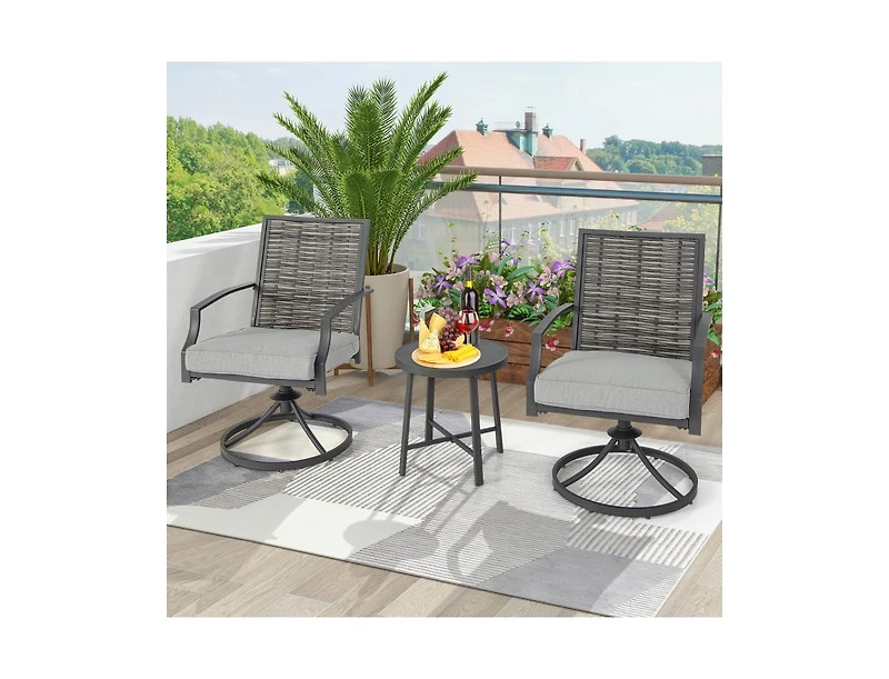 Mondawe 3 Piece Patio Swivel Chair Set with Soft Seat Cushions for Backyard