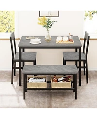 homfan Modern Space Saving Dining Table Set for 4 Kitchen Table with Chairs and Bench Compact Metal Frame, Storage Rack Ideal for Apartment
