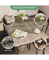 homfan 5 Piece Dining Table and Chair Set Rectangular Metal and Wood Table, Upholstered Chairs, Space Saving Design for Apartment or Small Spaces
