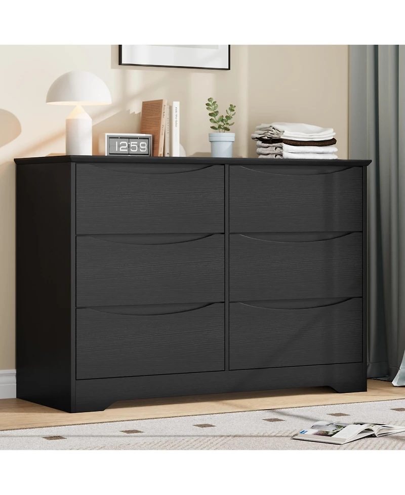 homfan Spacious Storage Solution Wooden Dresser, 6 Deep Drawers Tall Cabinet for Bedroom, Living Room, Hallway, Kids Room, Wide Top Organizer