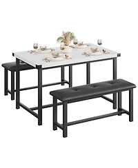 homfan 4 Person Dining Table Set with 2 Upholstered Benches Rectangular Kitchen Table for Small Apartments, Modern Dining Bench Set for 4