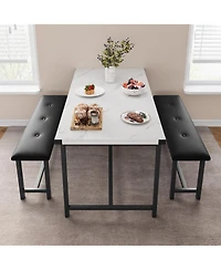 homfan 4 Person Dining Table Set with 2 Upholstered Benches Rectangular Kitchen Table for Small Apartments, Modern Dining Bench Set for 4