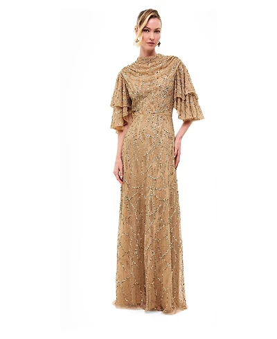 Beauut Women's Embellished Sequins Double Sleeves Dress