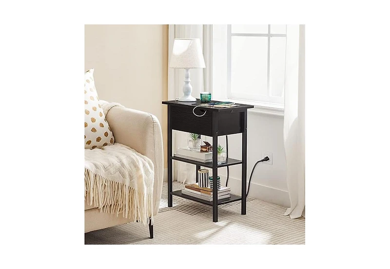 Slickblue Modern Side Table with Flip-Up Top and Built-In Charging Station