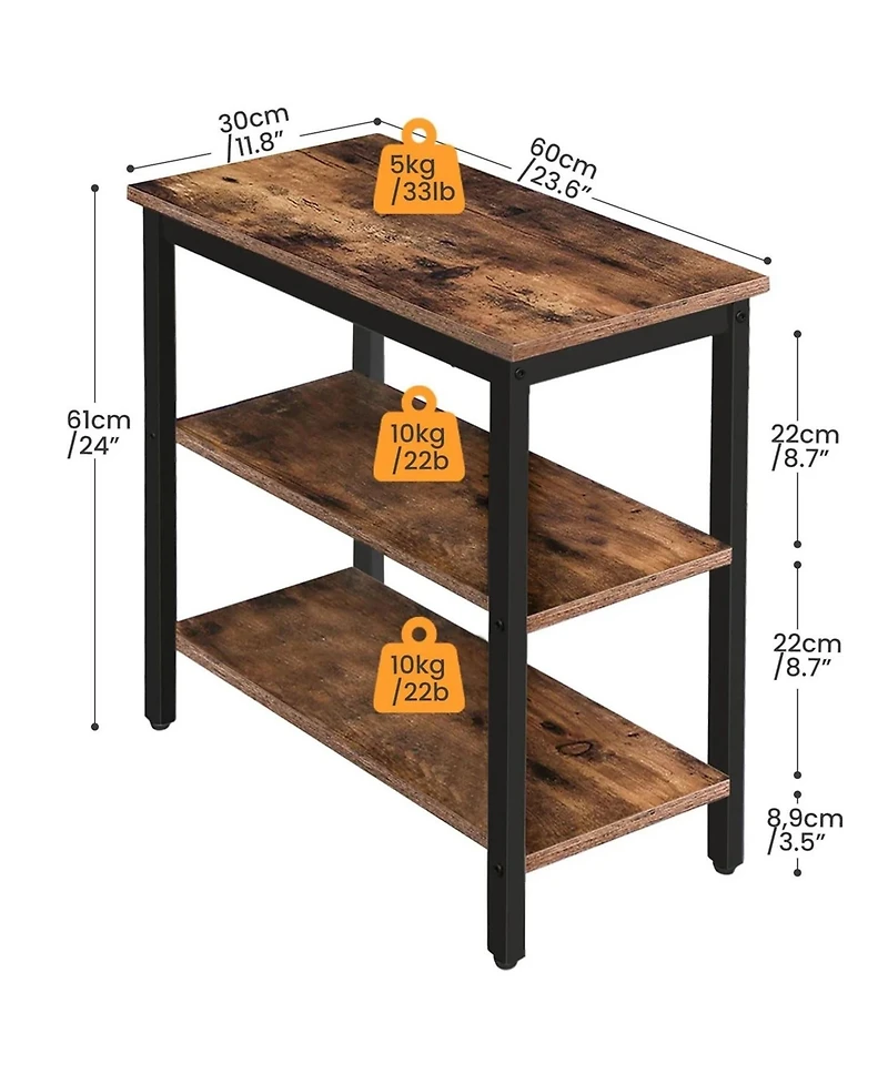 Slickblue 3-Tier Narrow End Table with Storage Shelves for Small Space Organization