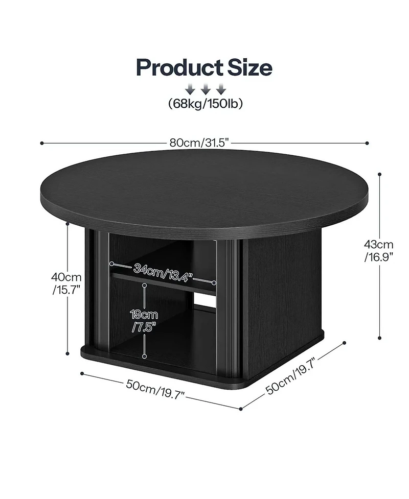 Slickblue Modern Round Coffee Table with Sliding Doors for Living Room or Office