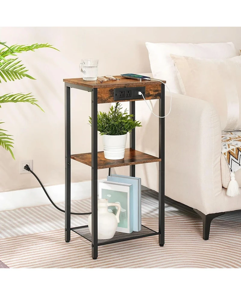Slickblue 3-Tier Accent Side Table with Built-In Charging Station and Storage