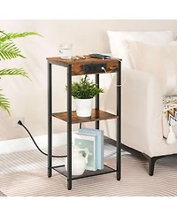 Slickblue 3-Tier Accent Side Table with Built-In Charging Station and Storage