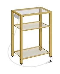 Slickblue End Table with Charging Station, 3-Tier Glass Shelves and Usb Ports