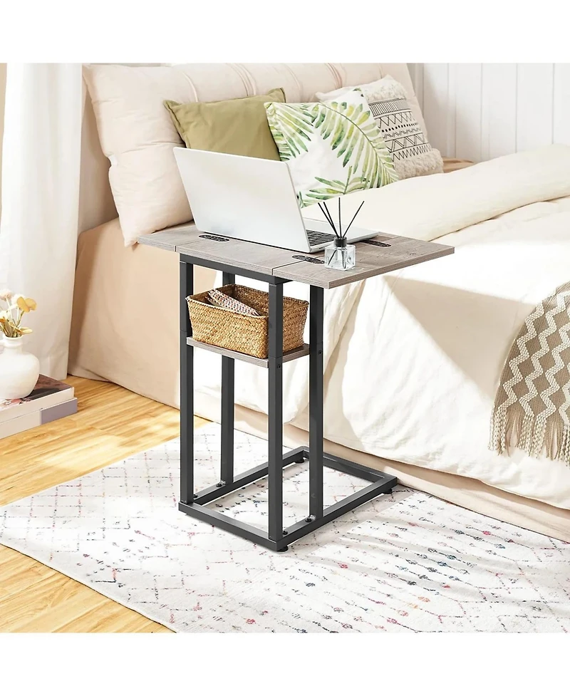 Slickblue Folding C-Shape Sofa End Table with Storage Pocket for Small Spaces