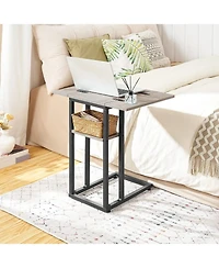 Slickblue Folding C-Shape Sofa End Table with Storage Pocket for Small Spaces