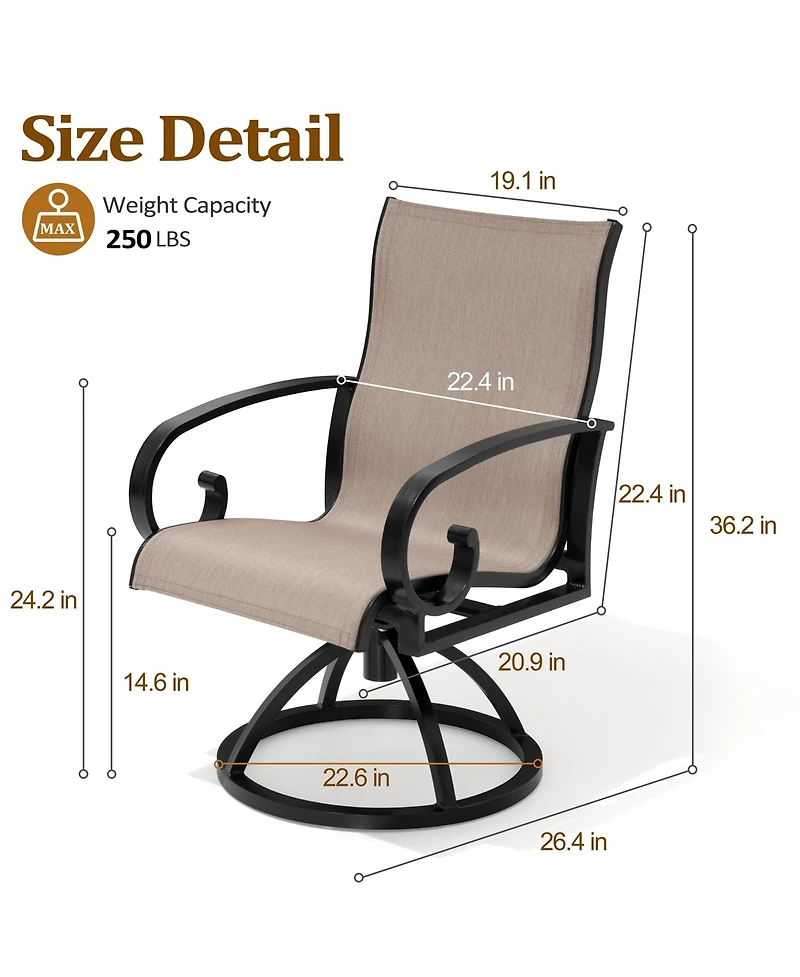 Pellebant Outdoor Aluminum Patio Swivel Dining Chairs with Sunbrella Fabric