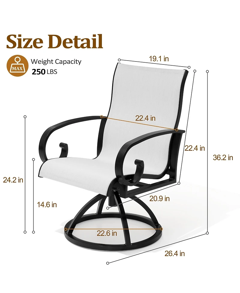 Pellebant Outdoor Aluminum Patio Swivel Dining Chairs with Sunbrella Fabric