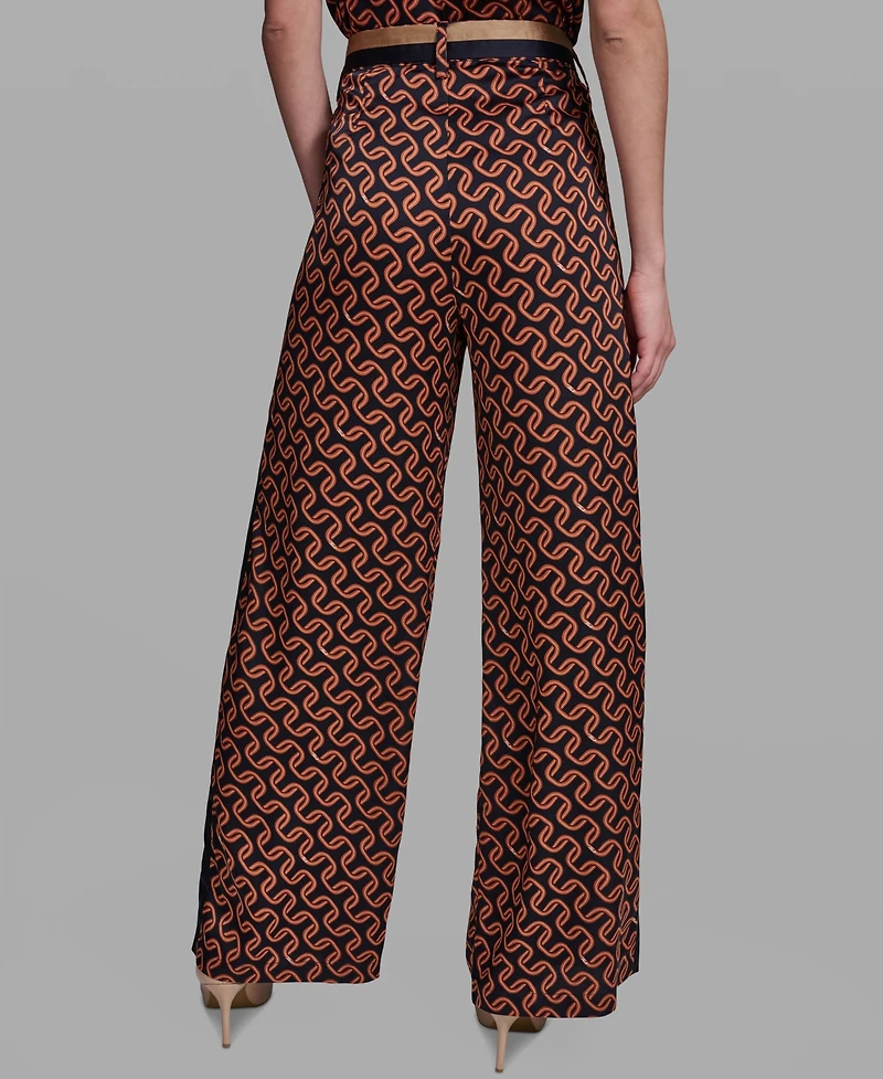 Karl Lagerfeld Paris Women's Polka-Dot Satin Straight-Leg Pants